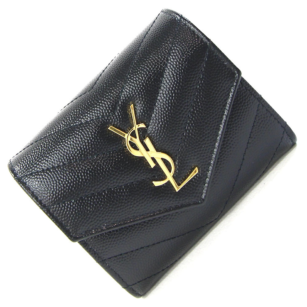 Saint Laurent Cassandra Multifold Wallet Black Leather Compact Quilted
